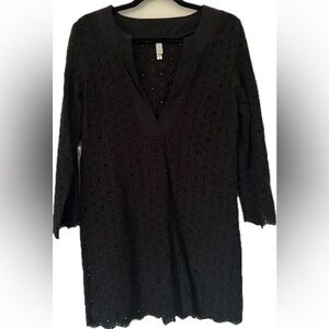 Vix Paula Hermanny Black Eyelet Swimsuit Coverup Mini Dress Women’s Medium